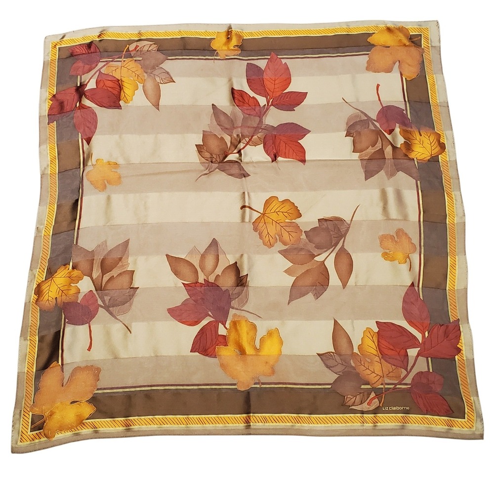 Liz Claiborne Square Scarf Autumn Leaves Print Silk Fashion Accessory 90s